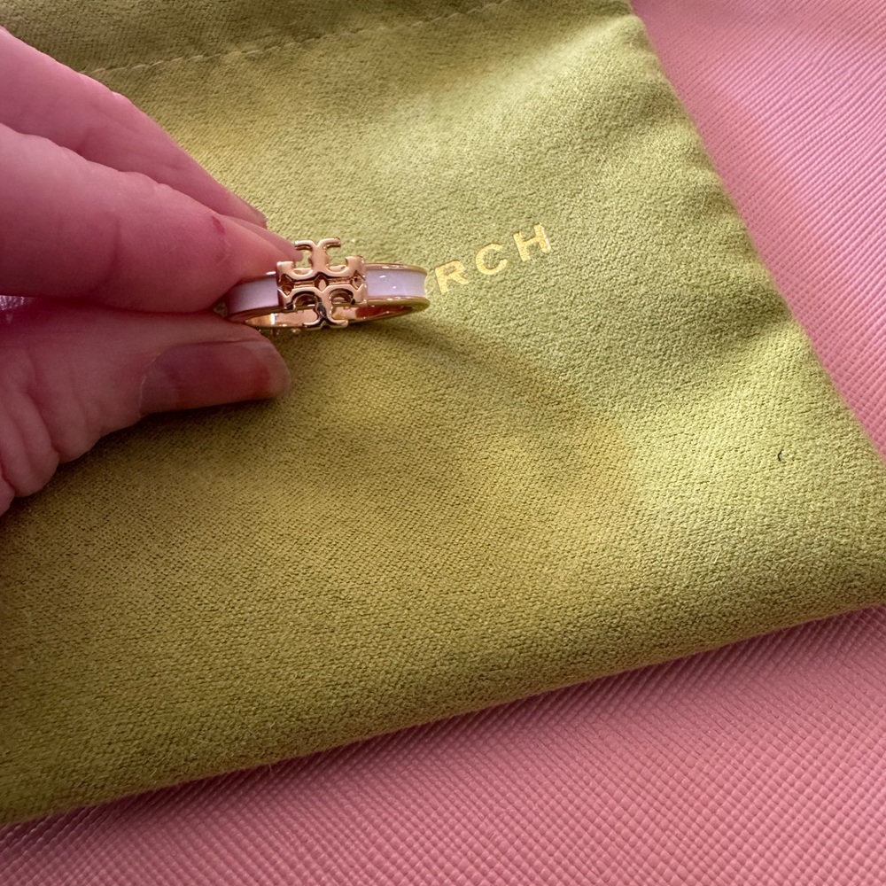 Tory Burch Gold and White Ring Size 8
